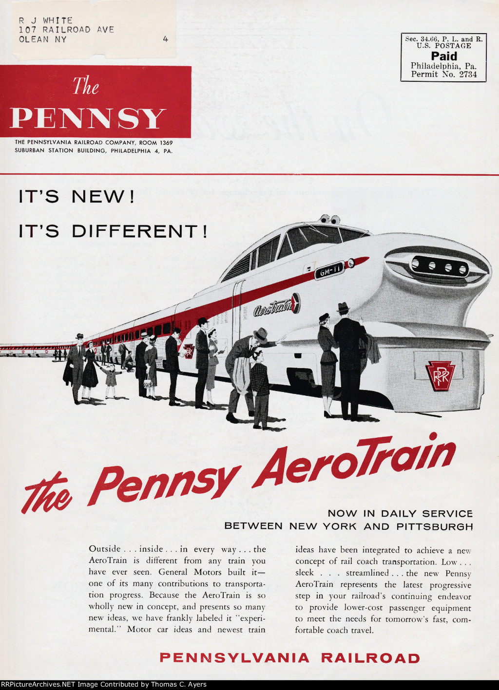 "Pennsy Aerotrain," Back Cover, 1956